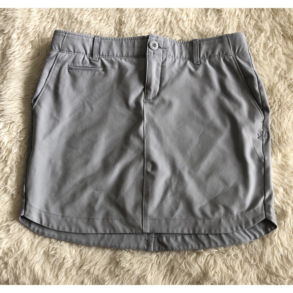 Under Armour Skirt Skort Size 2 Light Gray Pockets Stretch Tennis Golf 30 X 14.5